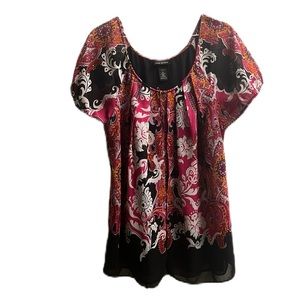 Lane Bryant, Tie Up Scoop Neckline, Cap Sleeves Top, Multi, Size 18/20